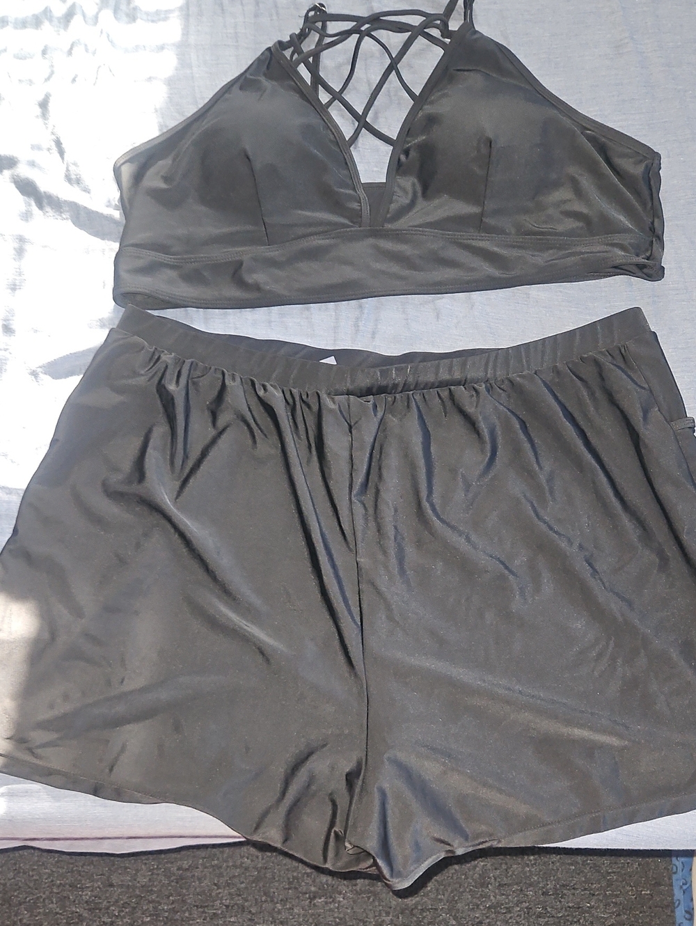 Women's Black Strappy Bralette and Lounge Shorts Pajama Set
